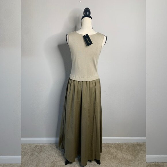 TAYLOR Olive Green Poplin Skirt Midi Dress - Picture 8 of 13